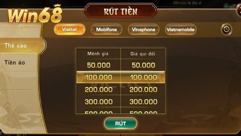 Cổng game cũng cho phép hội viên rút tiền dưới dạng thẻ cào sử dụng ngay tức thì